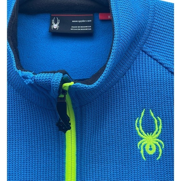 Spyder Blue/Neon Green Ribbed Sweater Jacket - Kids Size XL 18 - Picture 7 of 14